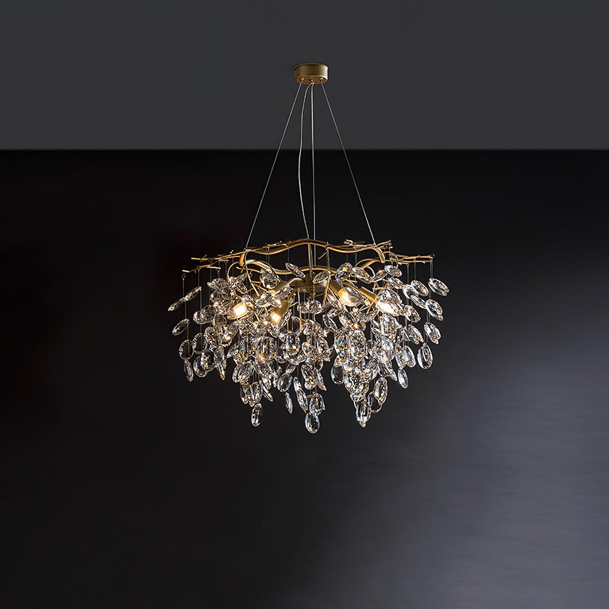 Luxirian kristallkrona med gyllene grenar och LED
