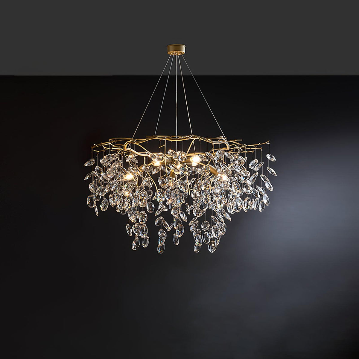 Luxirian kristallkrona med gyllene grenar och LED