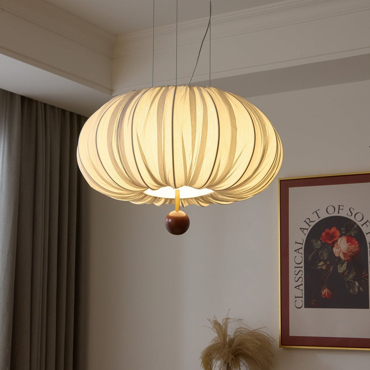 Vasilen premium nordisk kunstnerisk ballonformet loftslampe i træ og stof