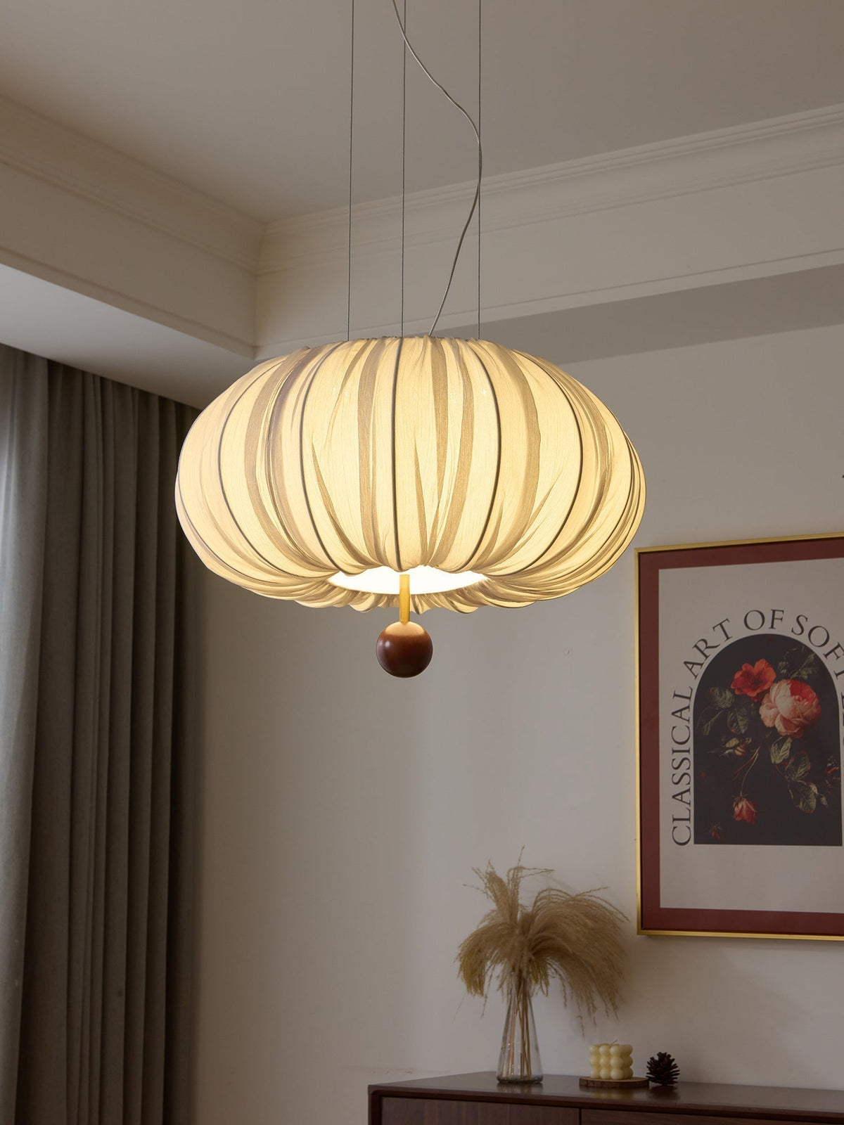 Vasilen premium nordisk kunstnerisk ballonformet loftslampe i træ og stof