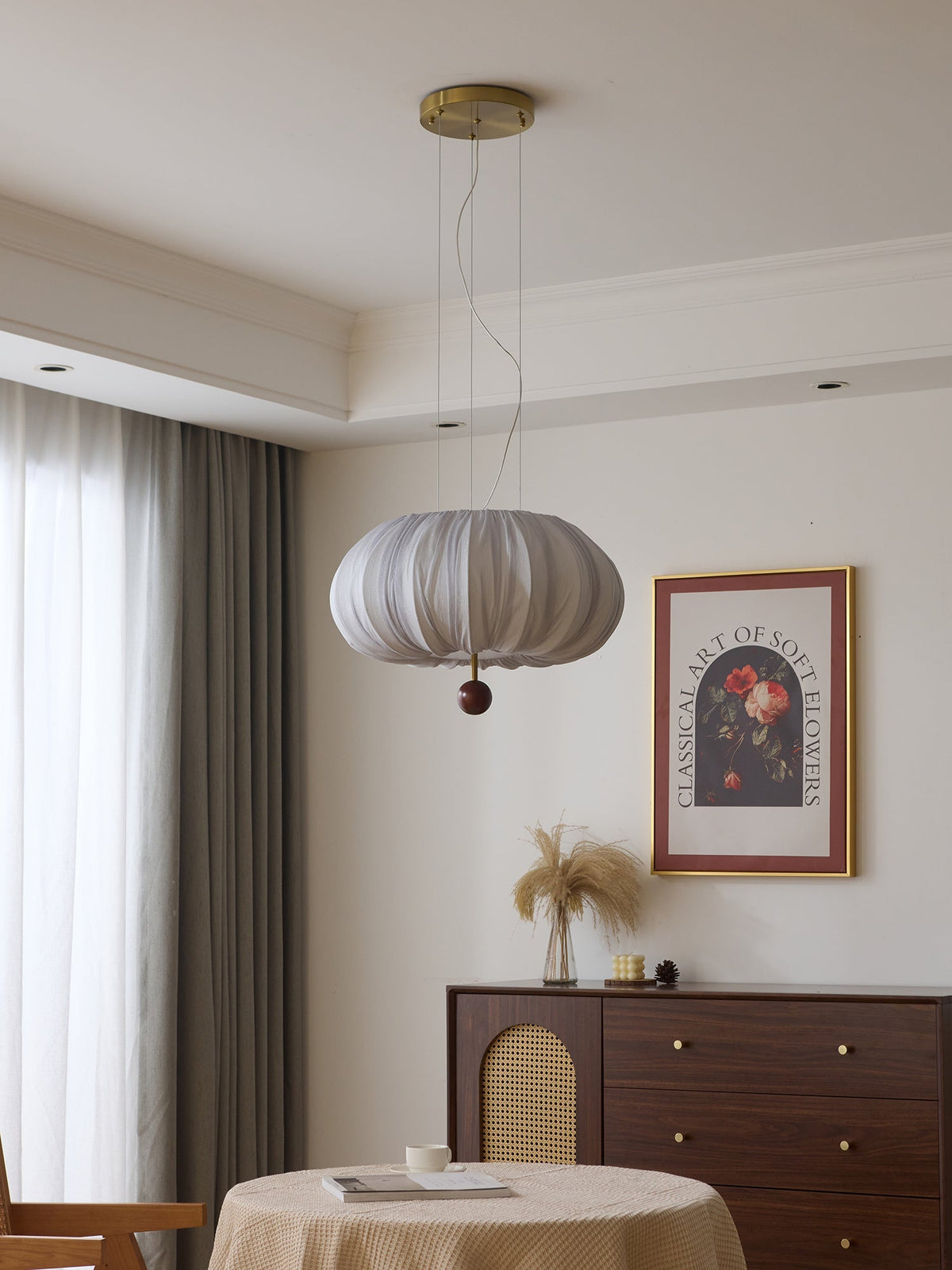 Vasilen premium nordisk kunstnerisk ballonformet loftslampe i træ og stof