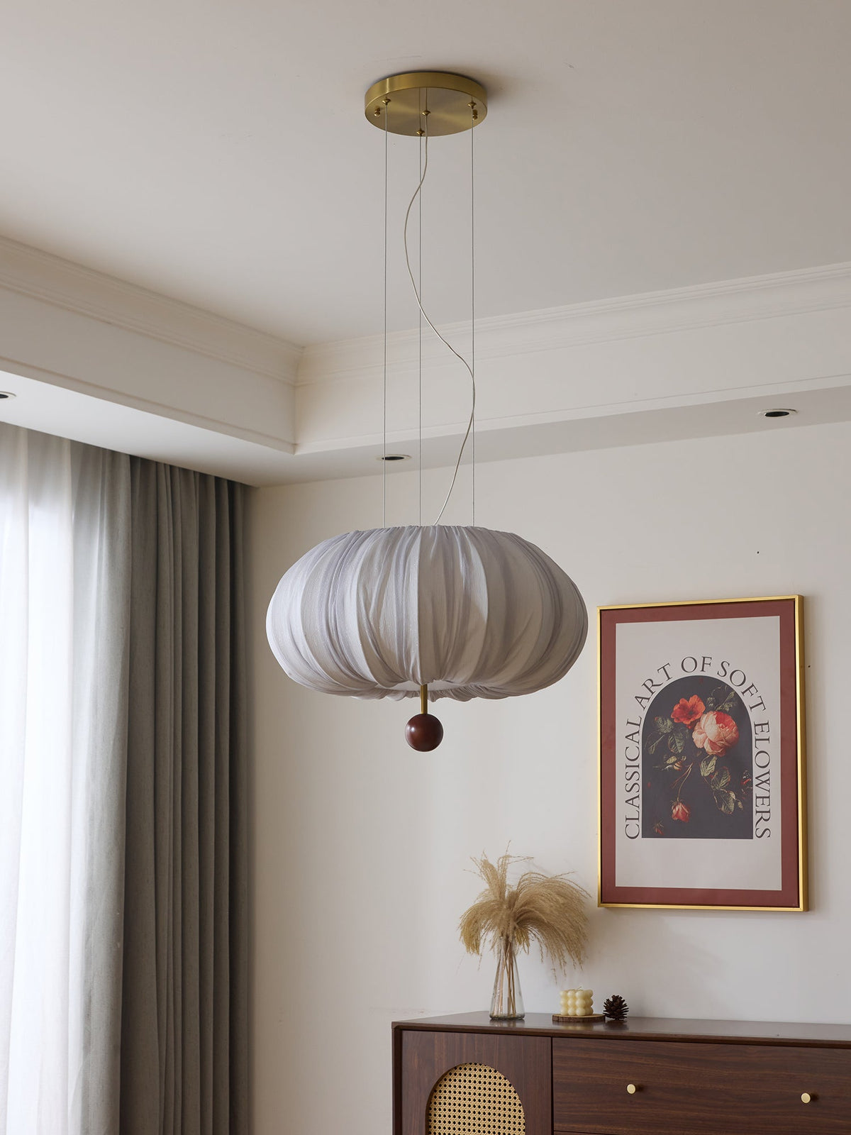 Vasilen premium nordisk kunstnerisk ballonformet loftslampe i træ og stof