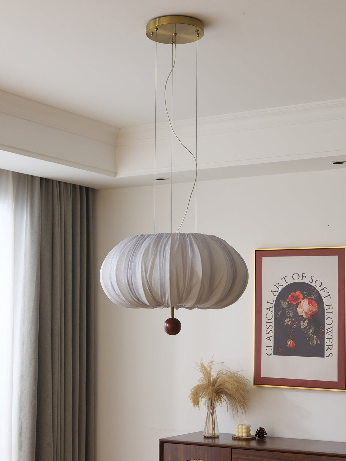 Vasilen premium nordisk kunstnerisk ballonformet loftslampe i træ og stof
