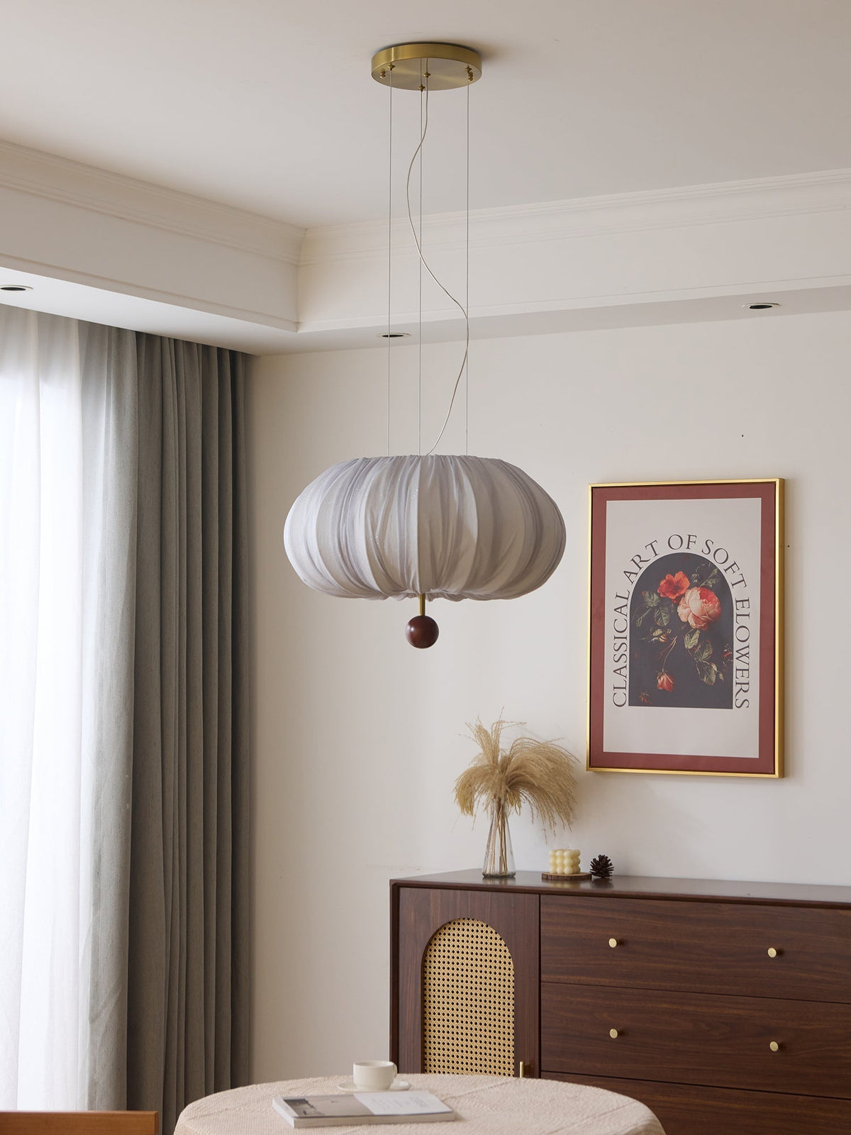 Vasilen premium nordisk kunstnerisk ballonformet loftslampe i træ og stof