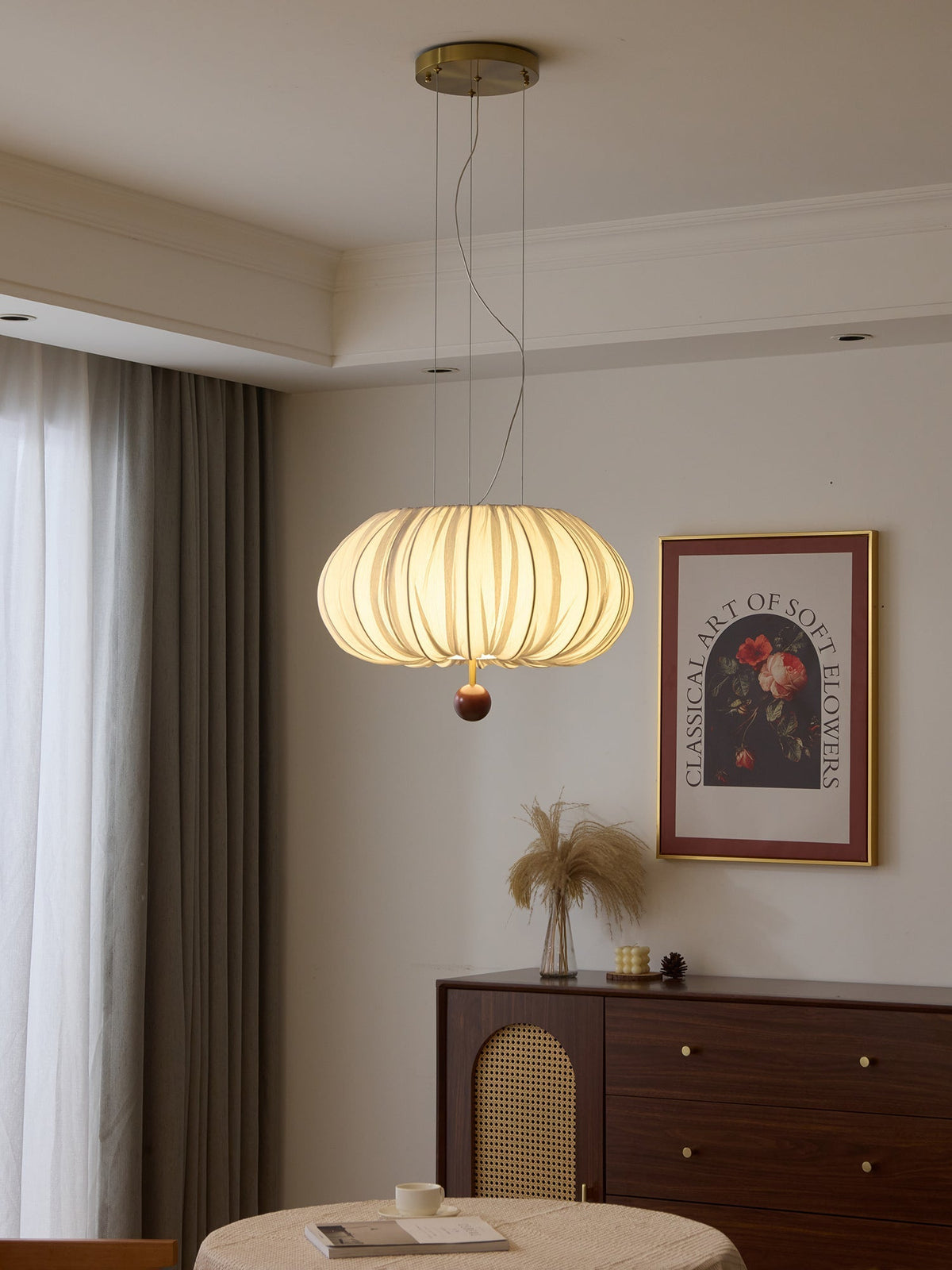 Vasilen premium nordisk kunstnerisk ballonformet loftslampe i træ og stof