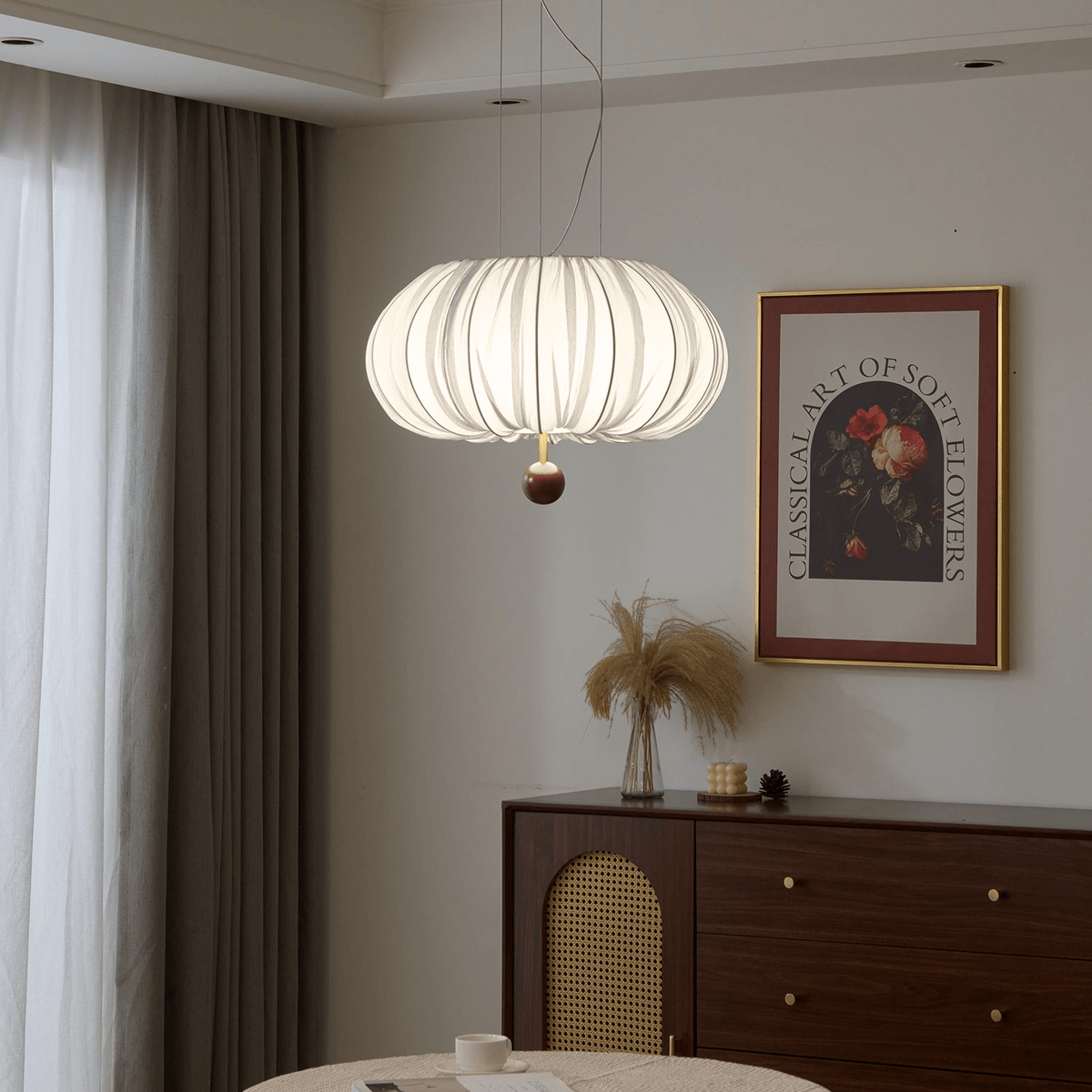 Vasilen premium nordisk kunstnerisk ballonformet loftslampe i træ og stof