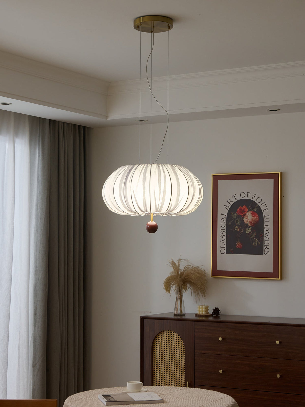 Vasilen premium nordisk kunstnerisk ballonformet loftslampe i træ og stof