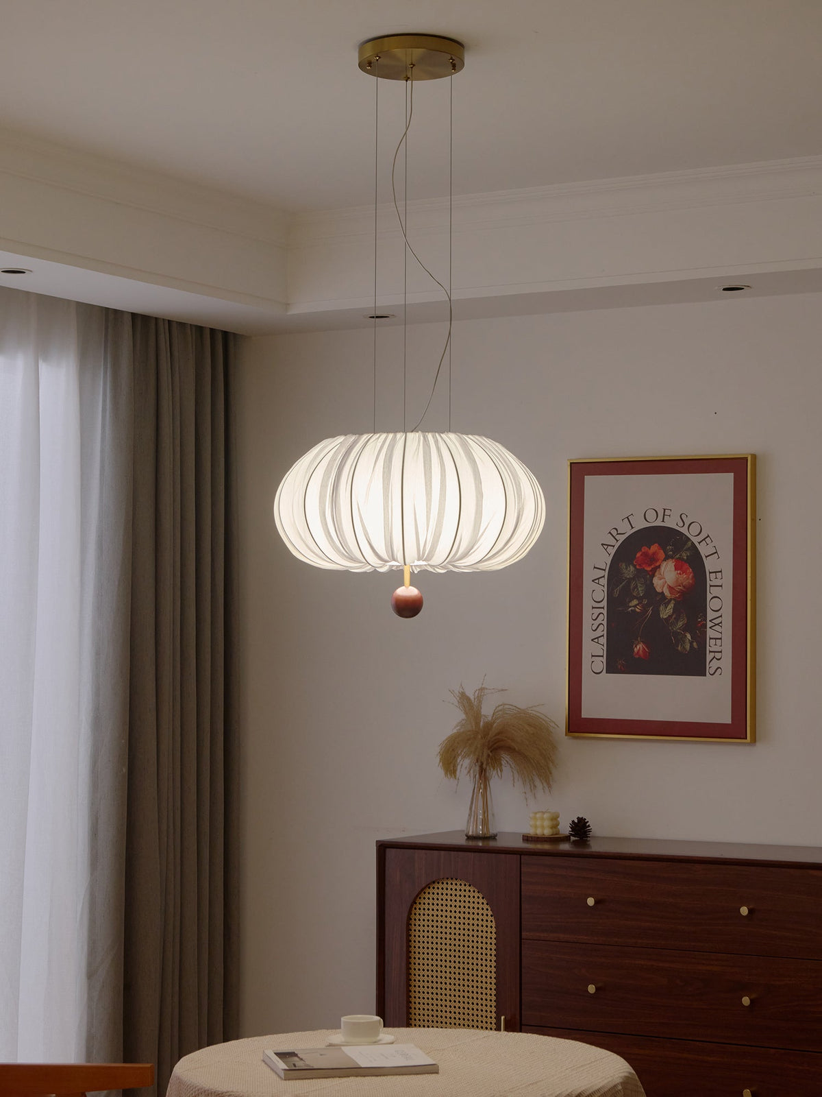 Vasilen premium nordisk kunstnerisk ballonformet loftslampe i træ og stof