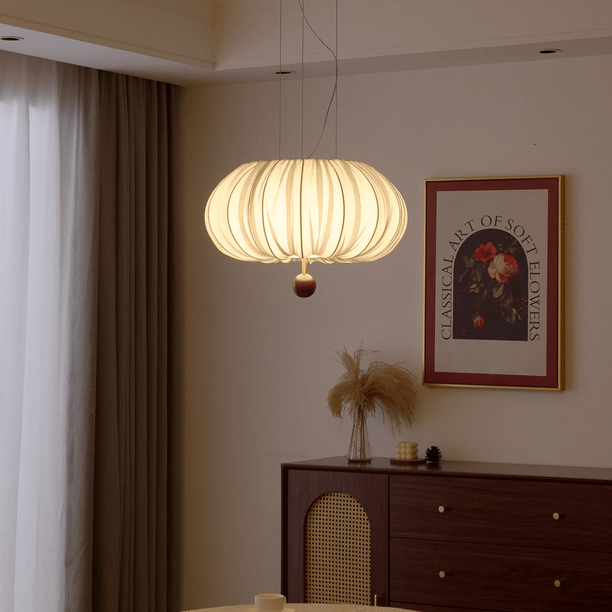 Vasilen premium nordisk kunstnerisk ballonformet loftslampe i træ og stof