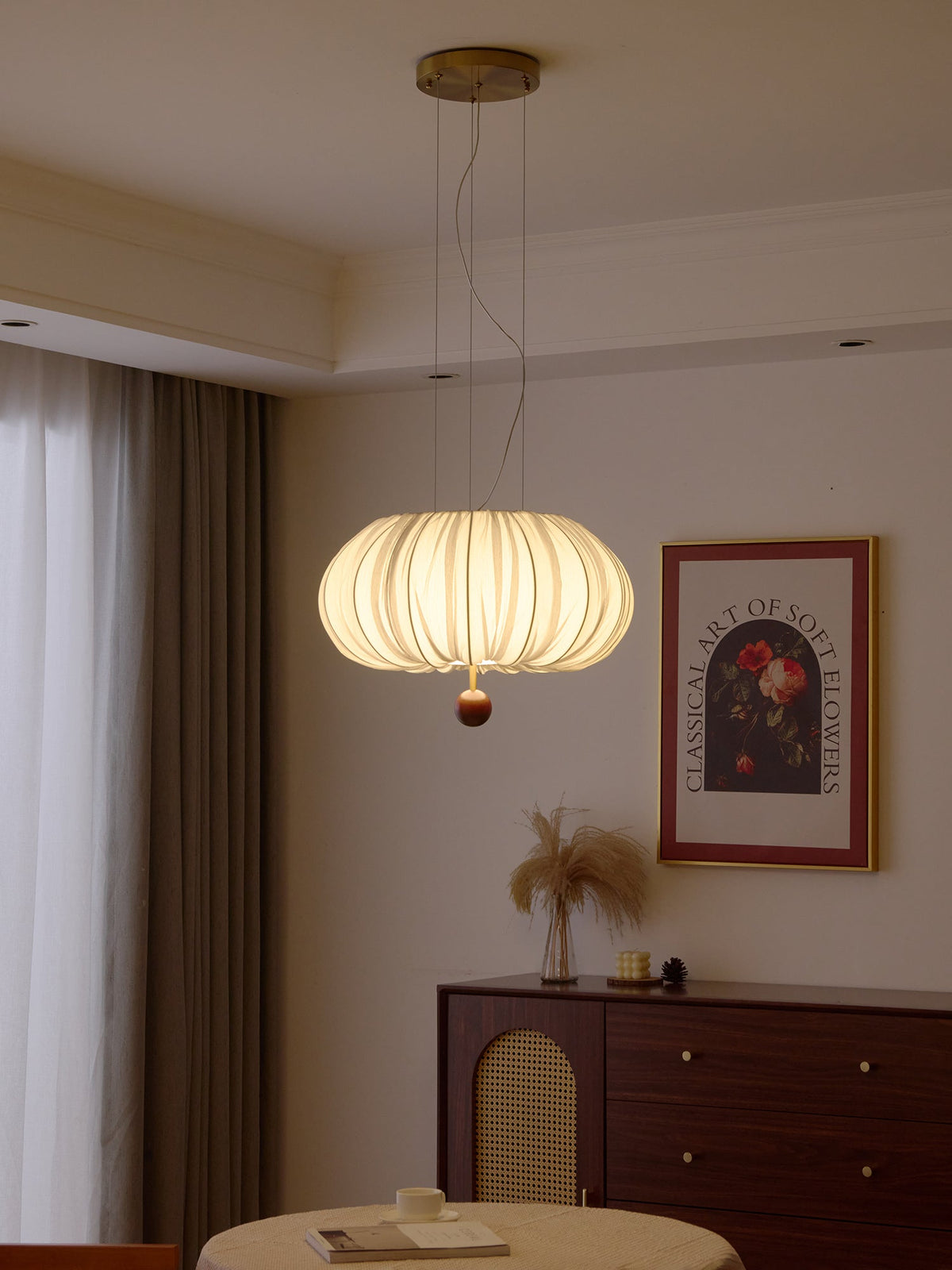 Vasilen premium nordisk kunstnerisk ballonformet loftslampe i træ og stof