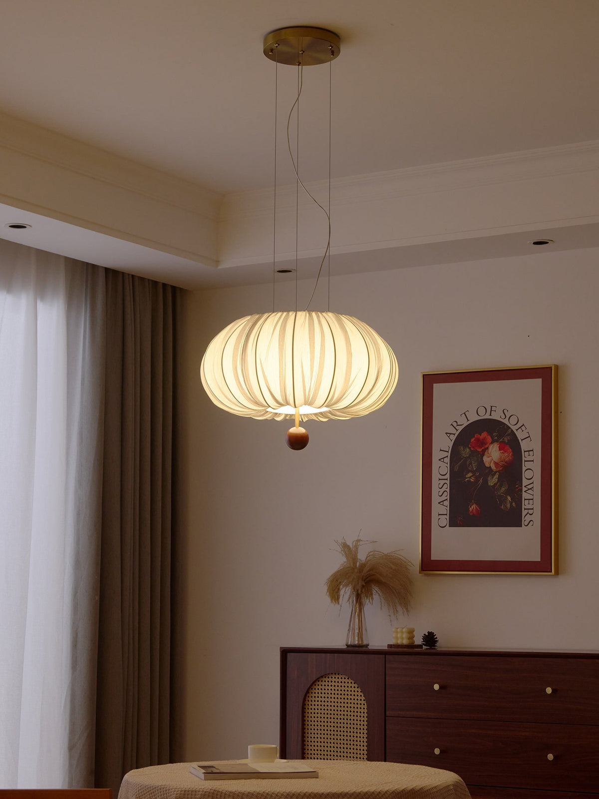 Vasilen premium nordisk kunstnerisk ballonformet loftslampe i træ og stof