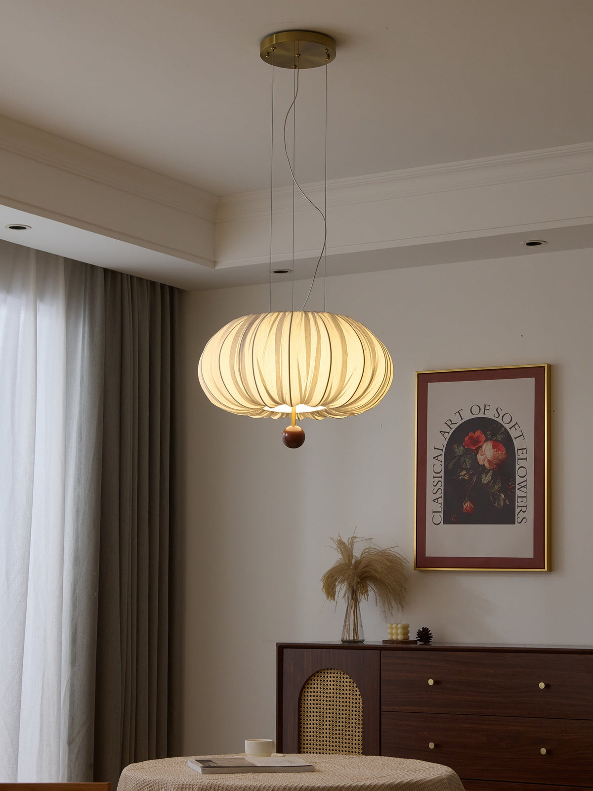 Vasilen premium nordisk kunstnerisk ballonformet loftslampe i træ og stof