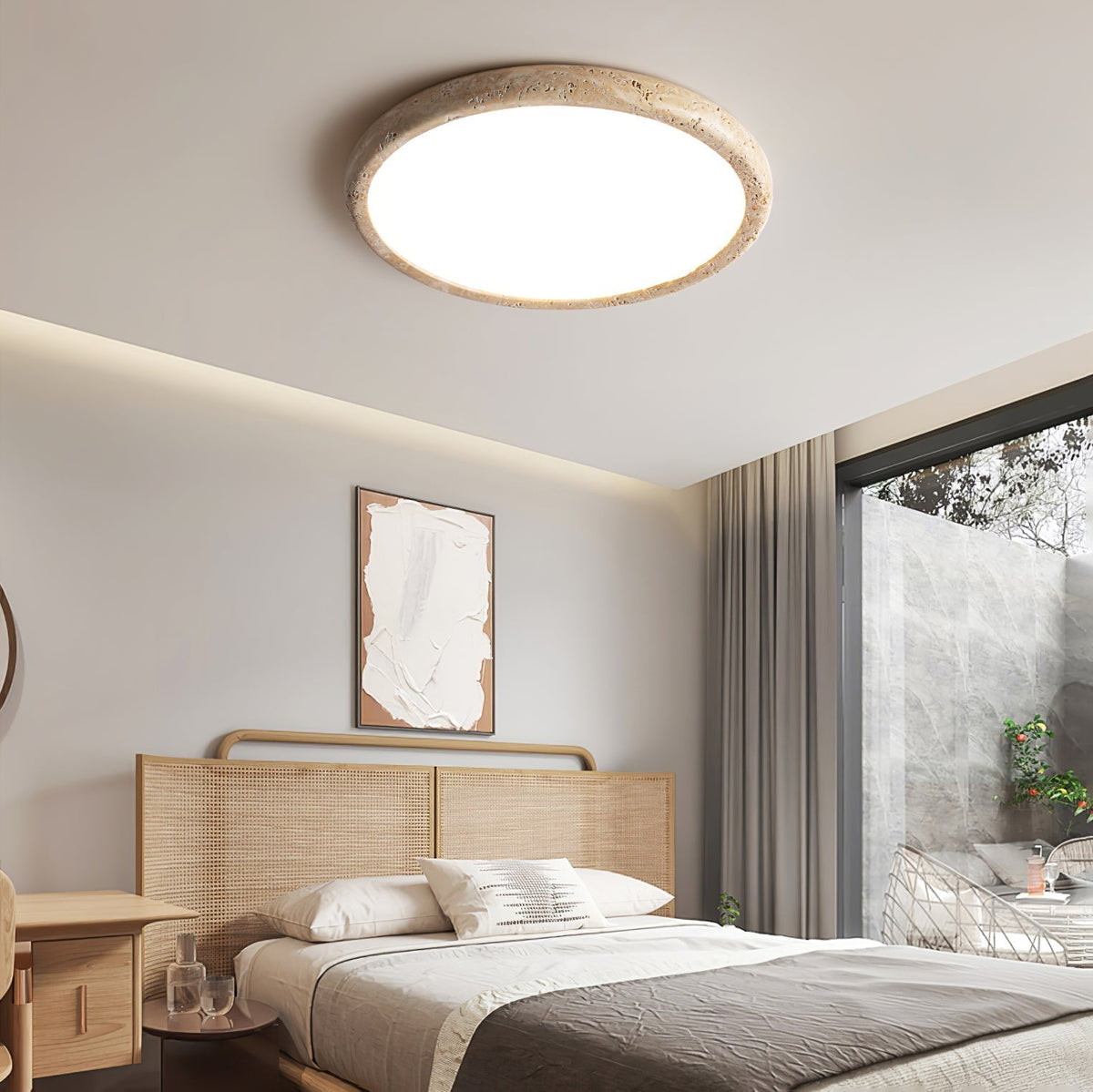 Aurrina loftslampe i travertin med ringramme