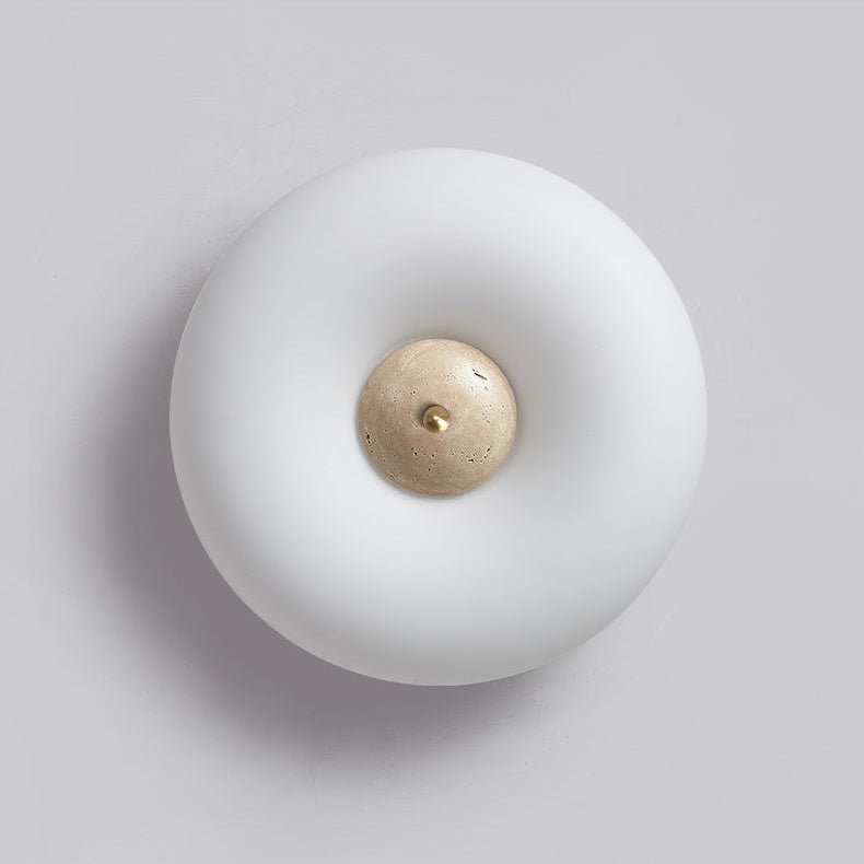 Flen loftslampe med ring i gul travertin