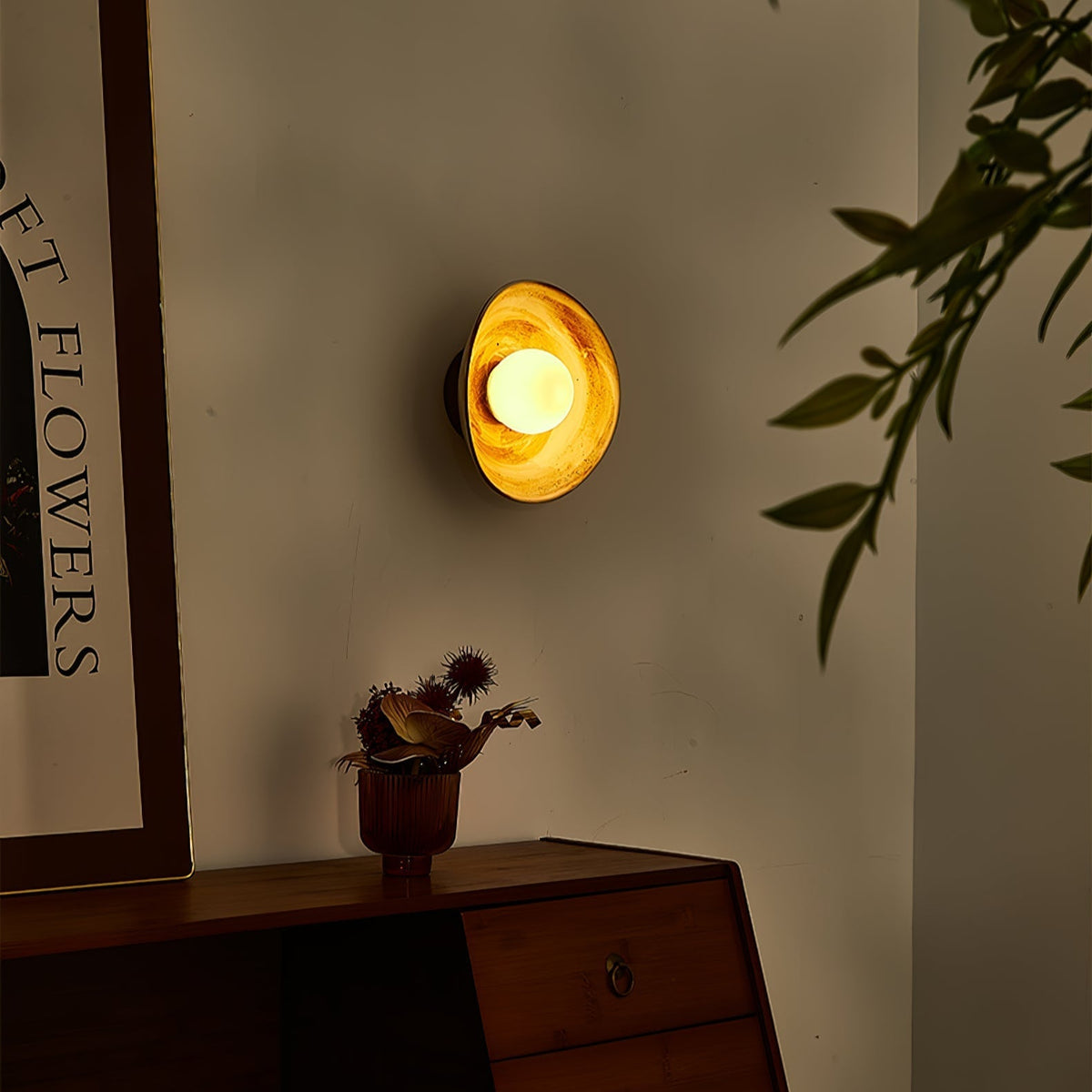 Solune moderne minimalistisk væglampe i glas og træ