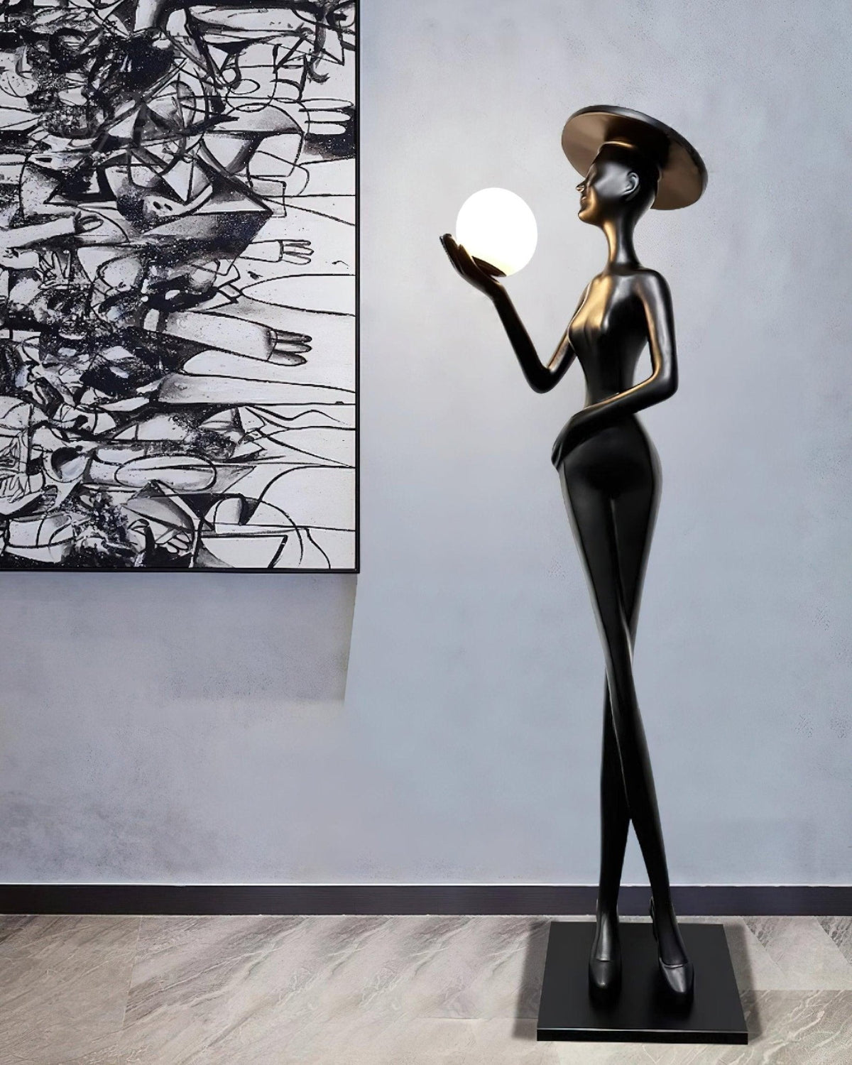 Candeeiro de pé preto elegante Zevinen