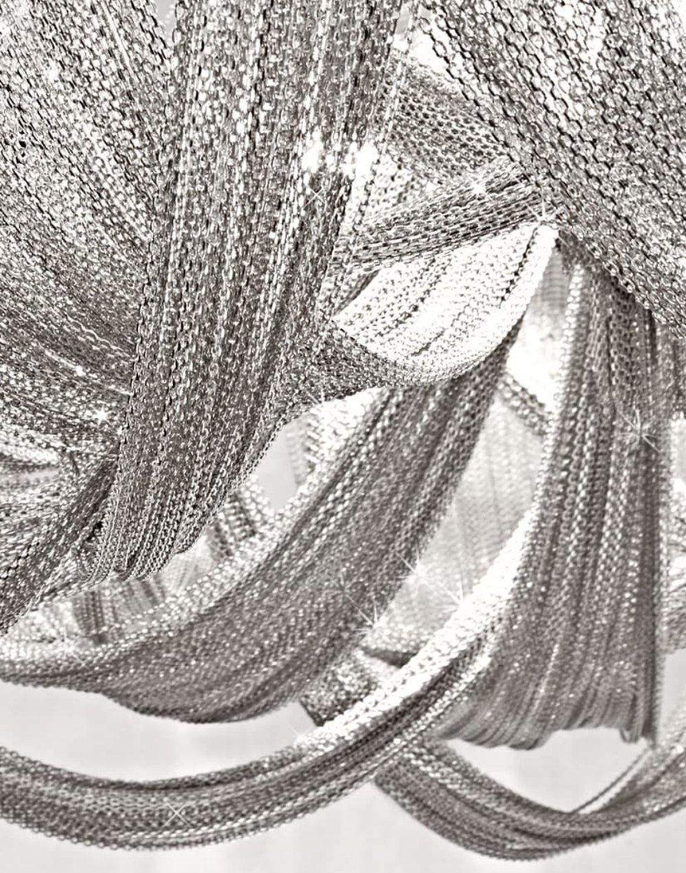 Talj loftslampe med kvaster, aluminiumskæde og nikkelramme