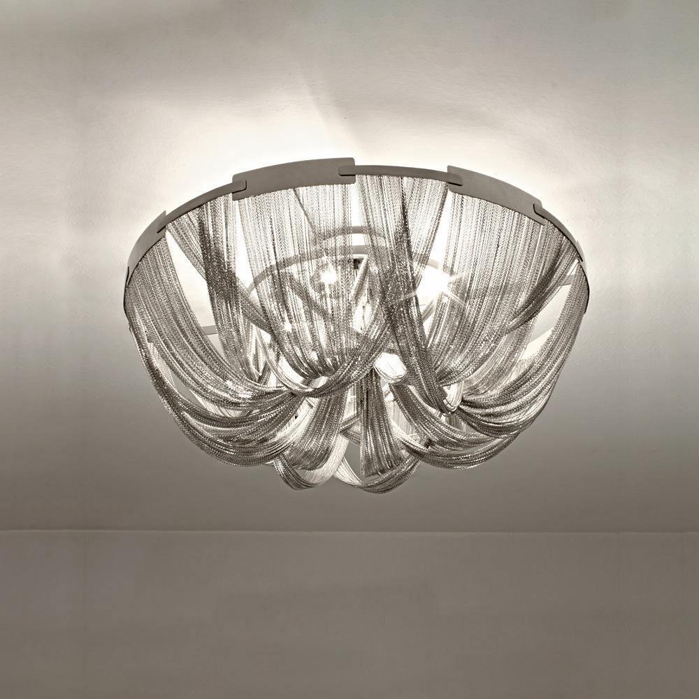 Talj loftslampe med kvaster, aluminiumskæde og nikkelramme
