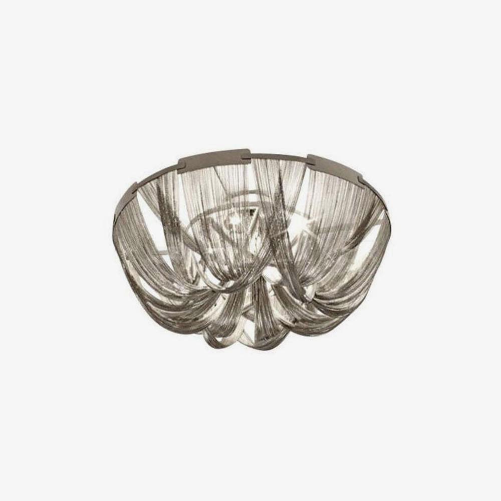 Talj loftslampe med kvaster, aluminiumskæde og nikkelramme
