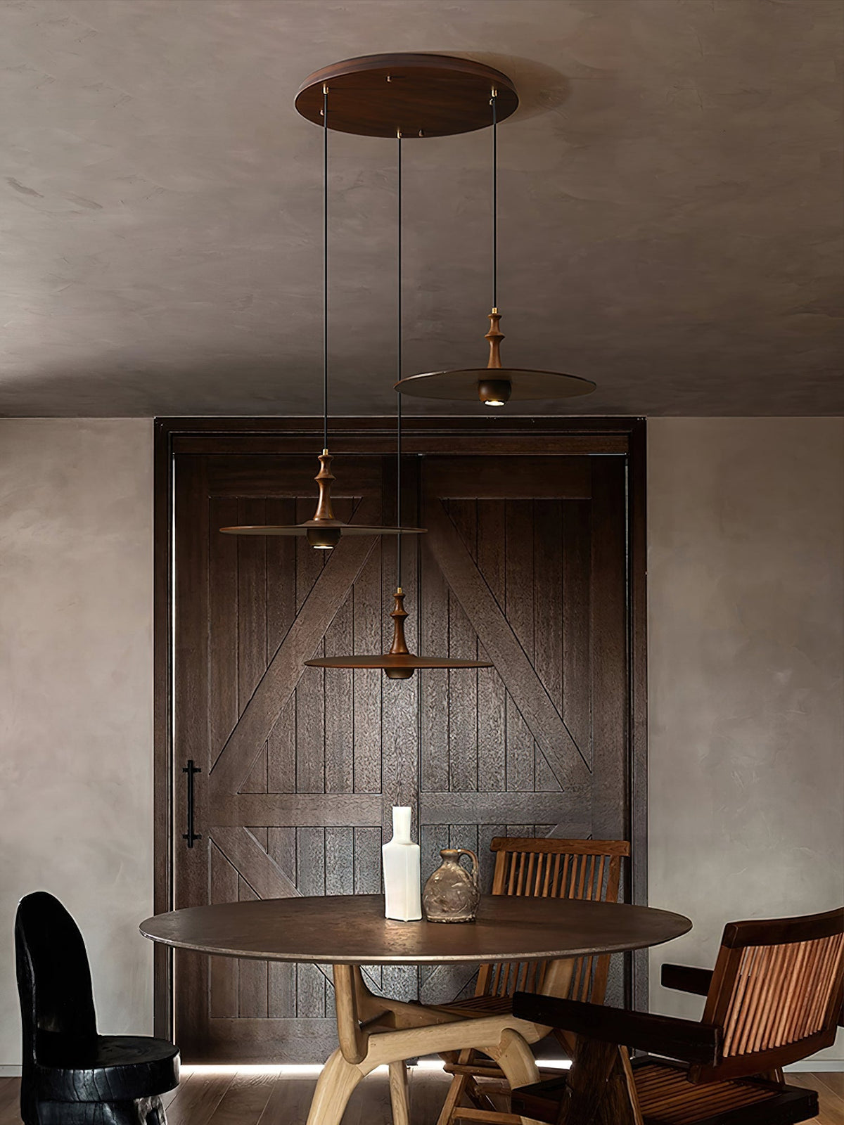Syrinyra Sculptural Wood Disc Pendant Light