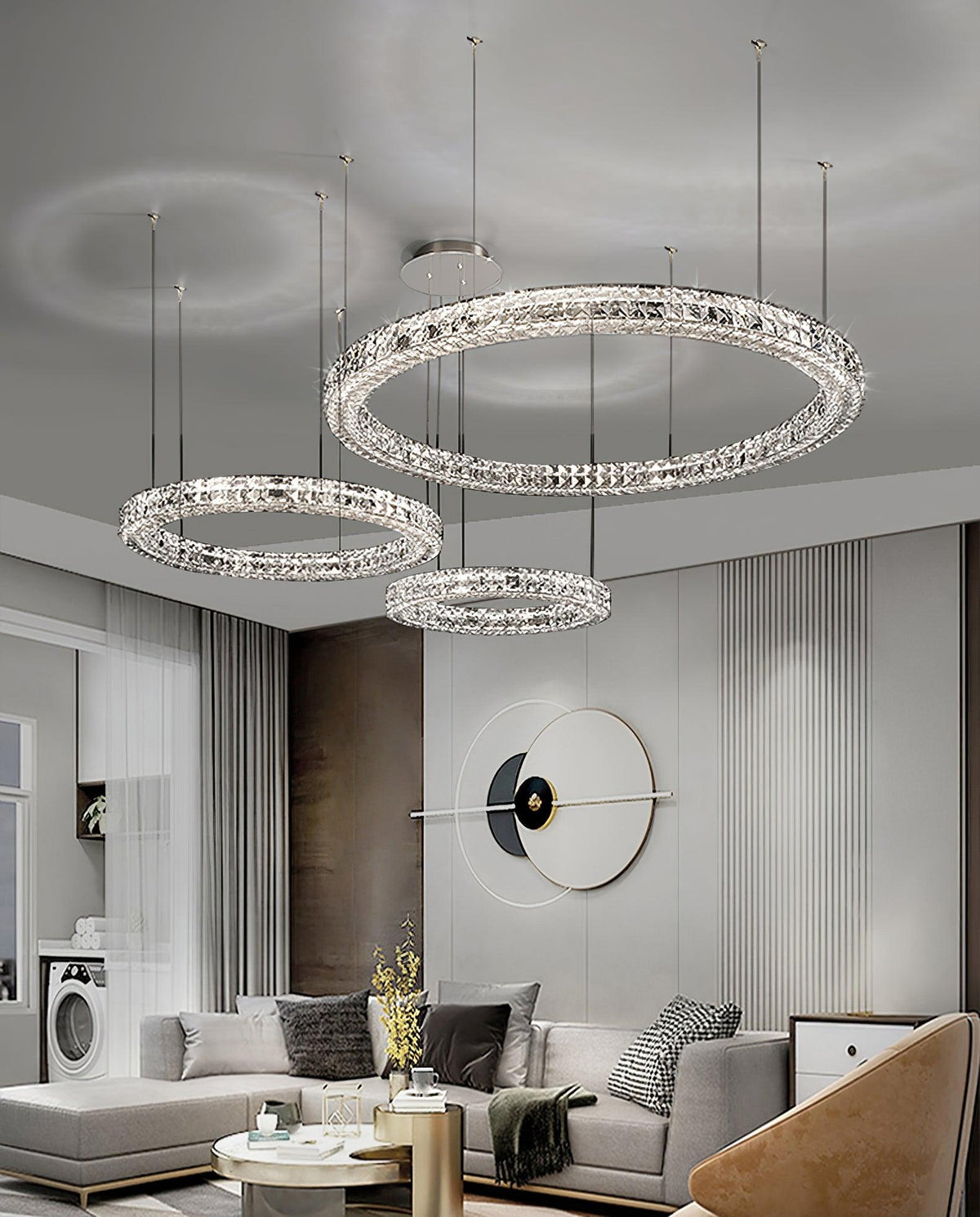 Luxerian Spiridon Luxe-lysekrone med krystalringe
