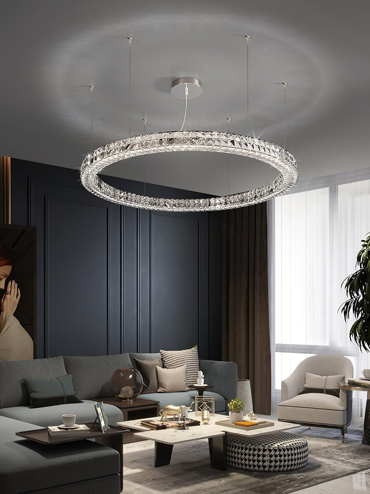 Luxerian Spiridon Luxe-lysekrone med krystalringe
