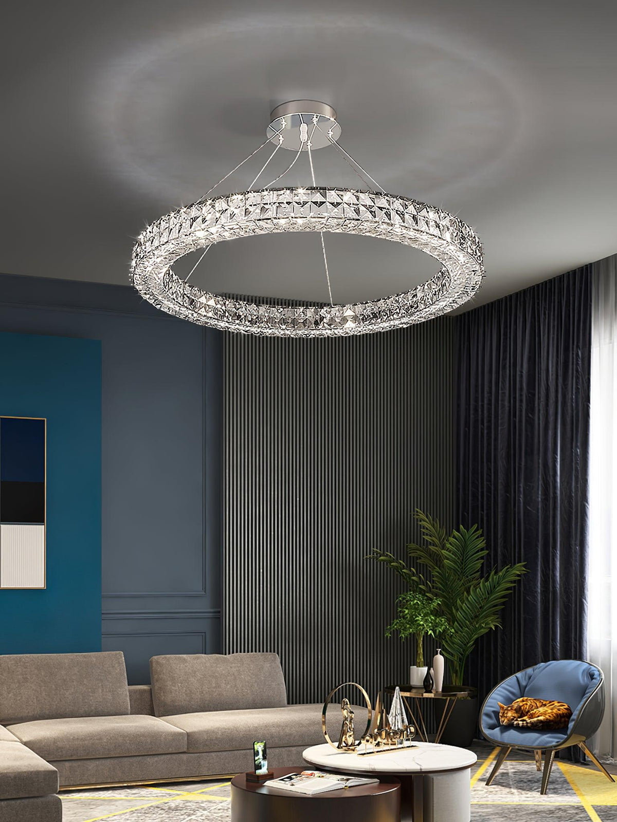 Luxerian Spiridon Luxe-lysekrone med krystalringe