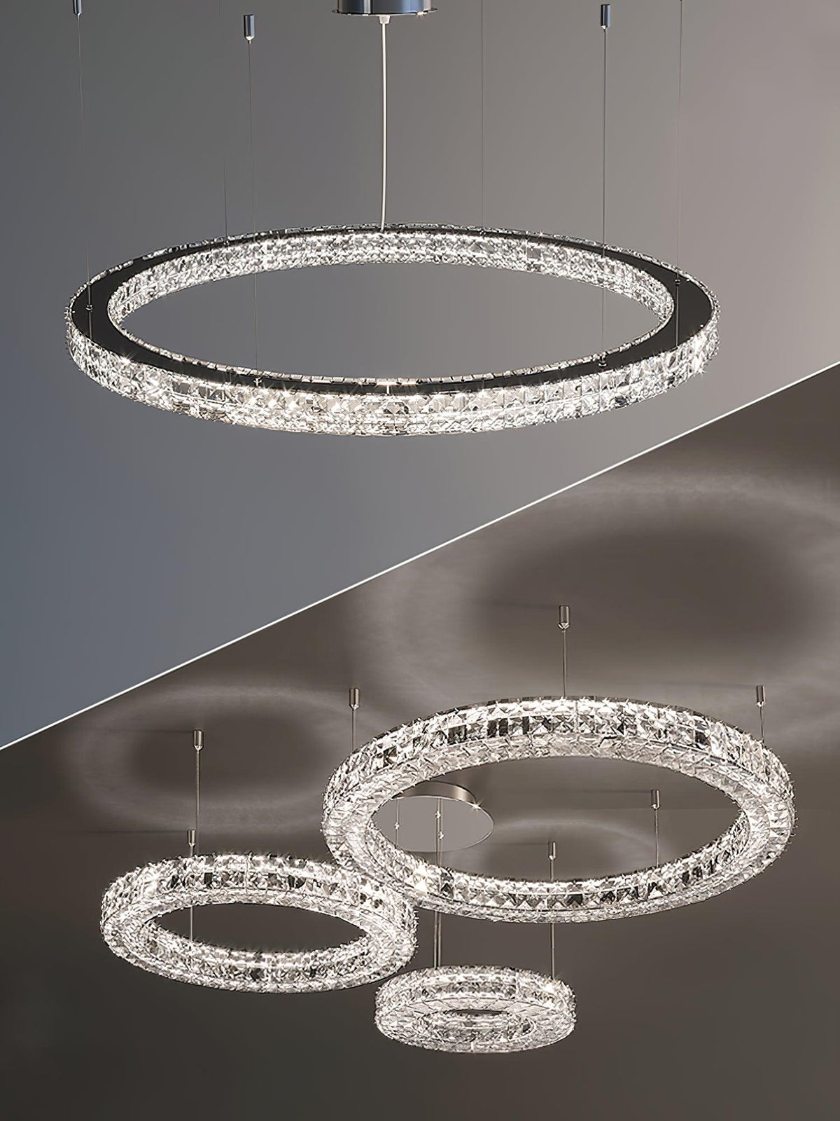 Luxerian Spiridon Luxe-lysekrone med krystalringe