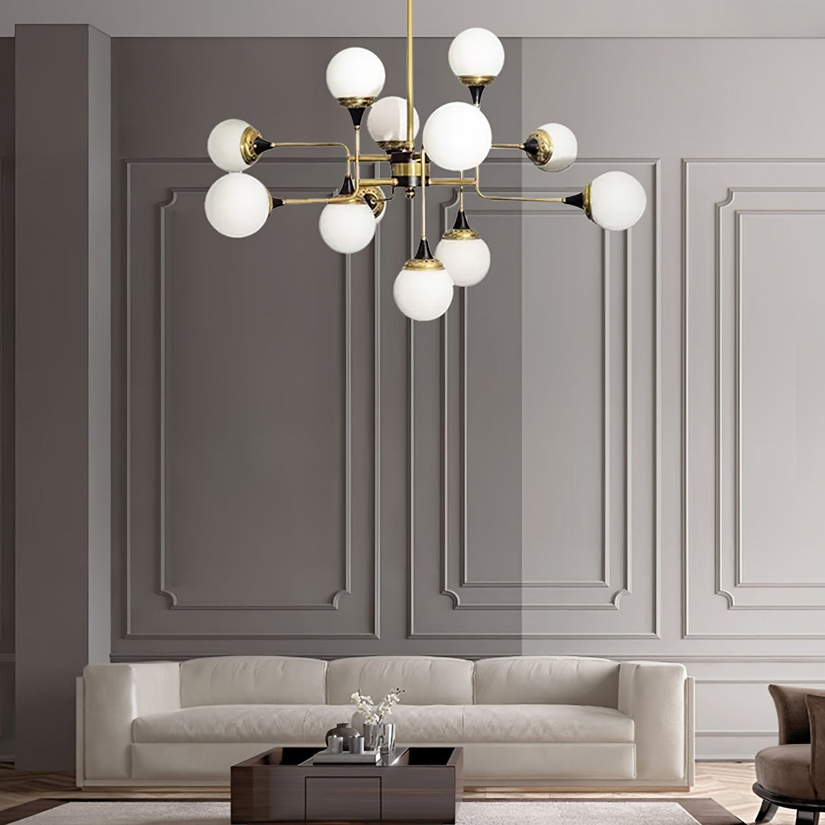 Candeeiro de lustre Stilnovo de latão e vidro preto Wasgt