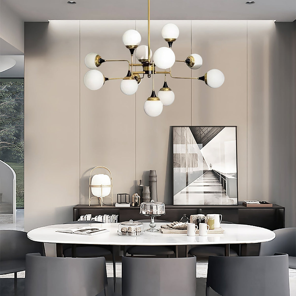 Candeeiro de lustre Stilnovo de latão e vidro preto Wasgt