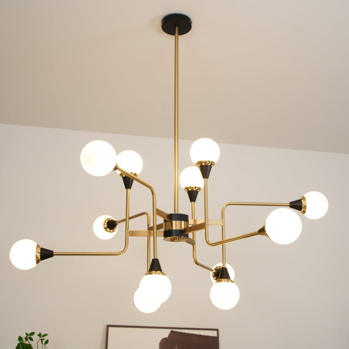 Candeeiro de lustre Stilnovo de latão e vidro preto Wasgt
