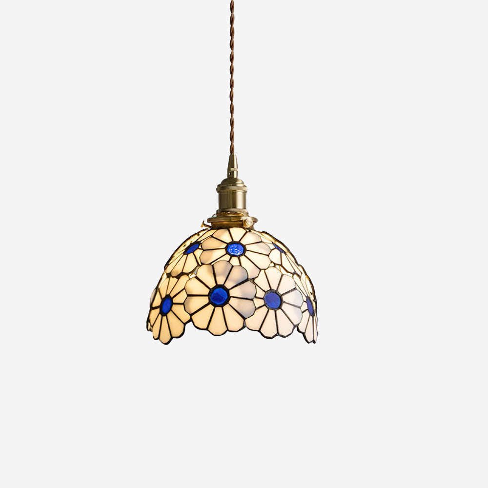 Blåklokke-pendellampe med blomstermotiv