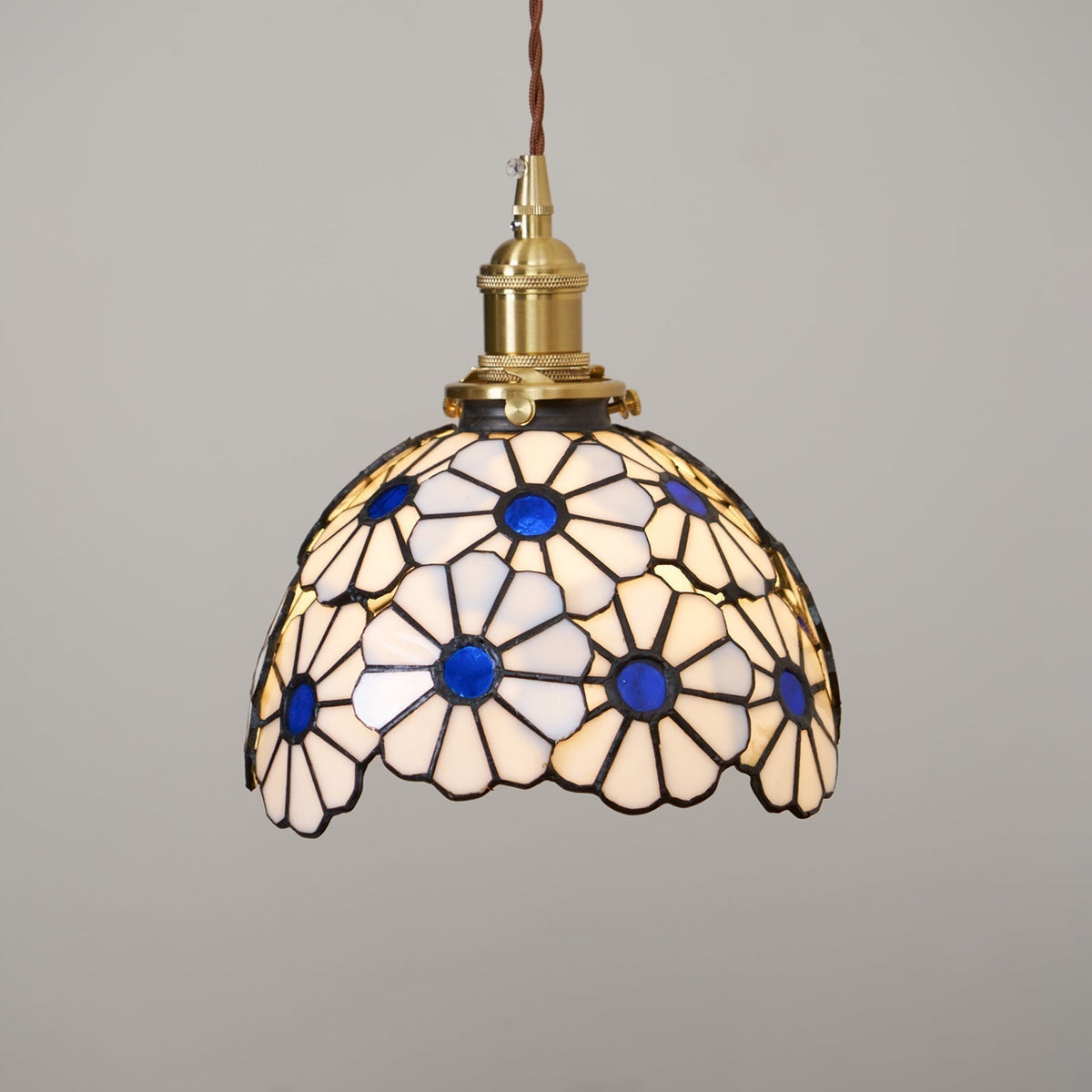 Blåklokke-pendellampe med blomstermotiv