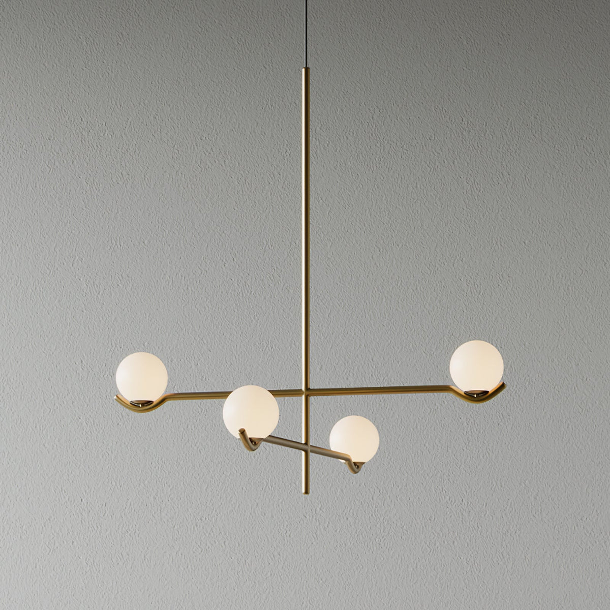 Elvian lysekrone med hvid glaskugle og minimalistisk messing
