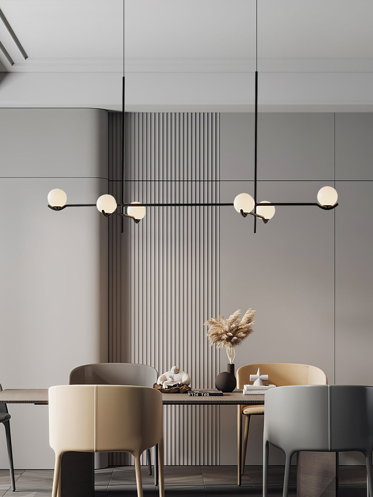 Elvian lysekrone med hvid glaskugle og minimalistisk messing