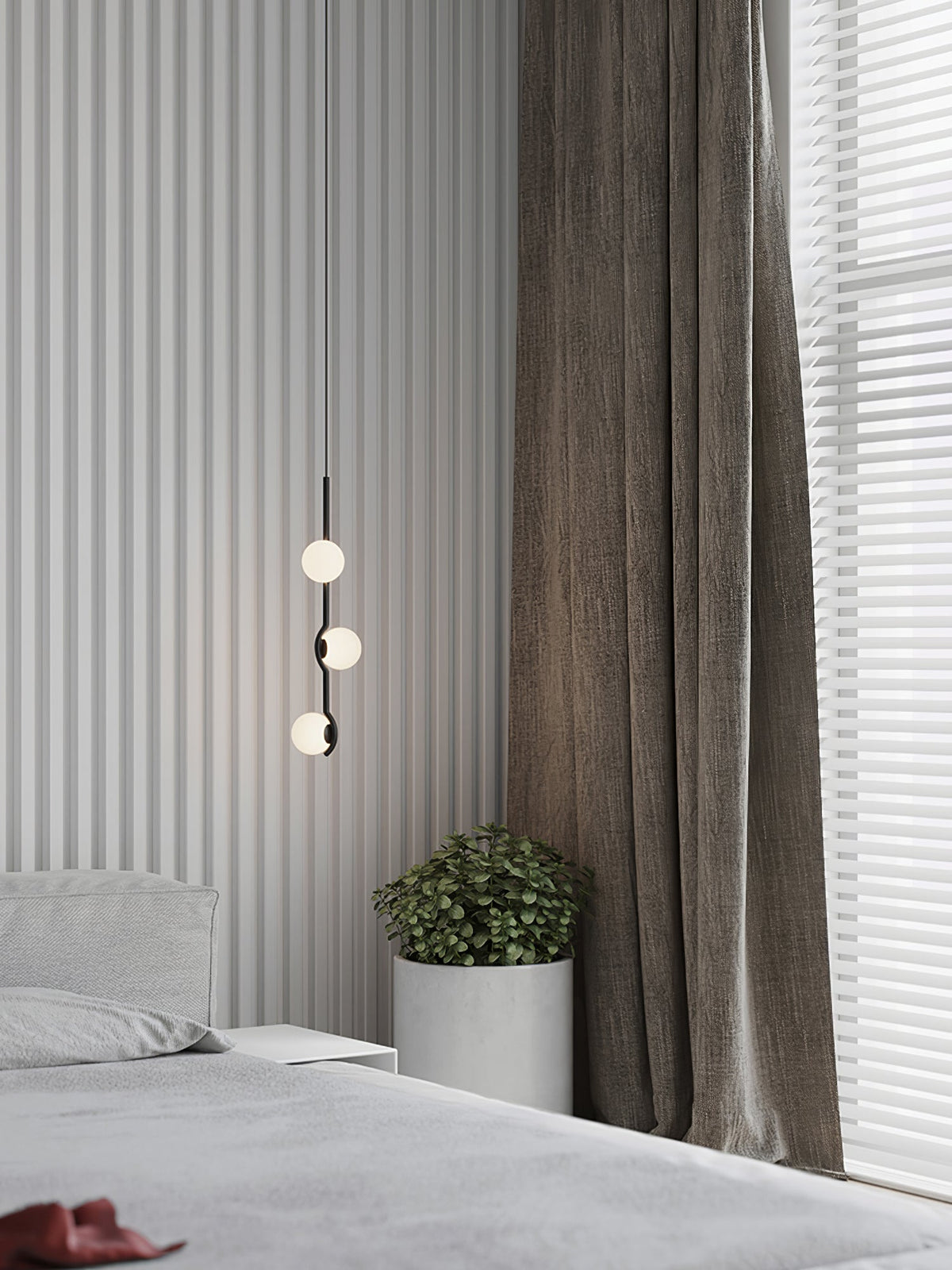 Elvian lysekrone med hvid glaskugle og minimalistisk messing