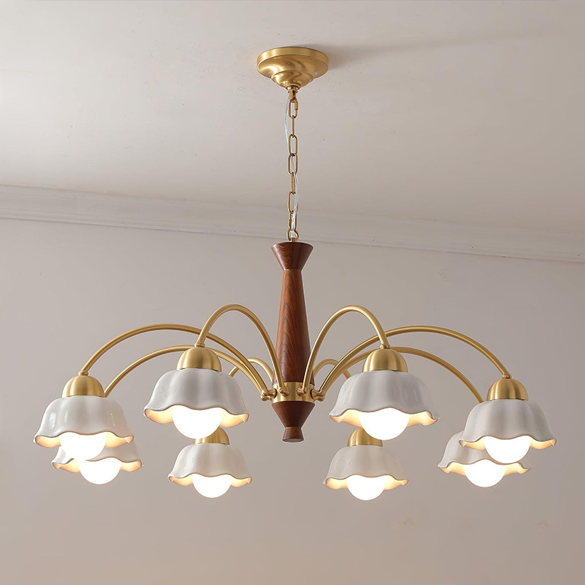 Silva vintage LED-lampi með mörgum blómalöguðum keramíkperum, úr málmi og við, fyrir svefnherbergi og stofu, hengilampi