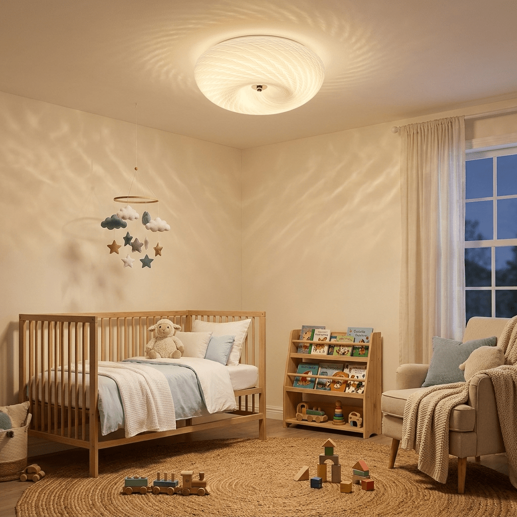 Virvelformad plafond i glas