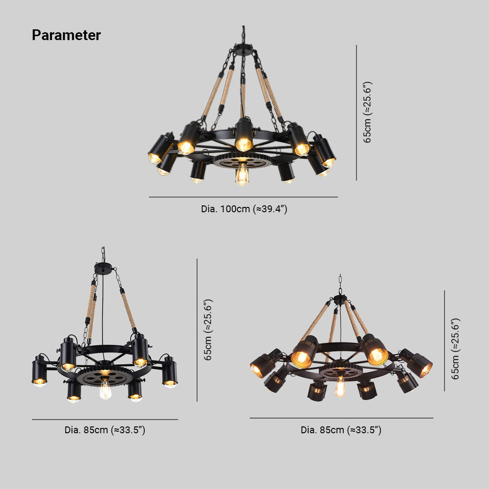 Epoch industriell LED-pendellampa i svart metall/snöre för kafé/bar