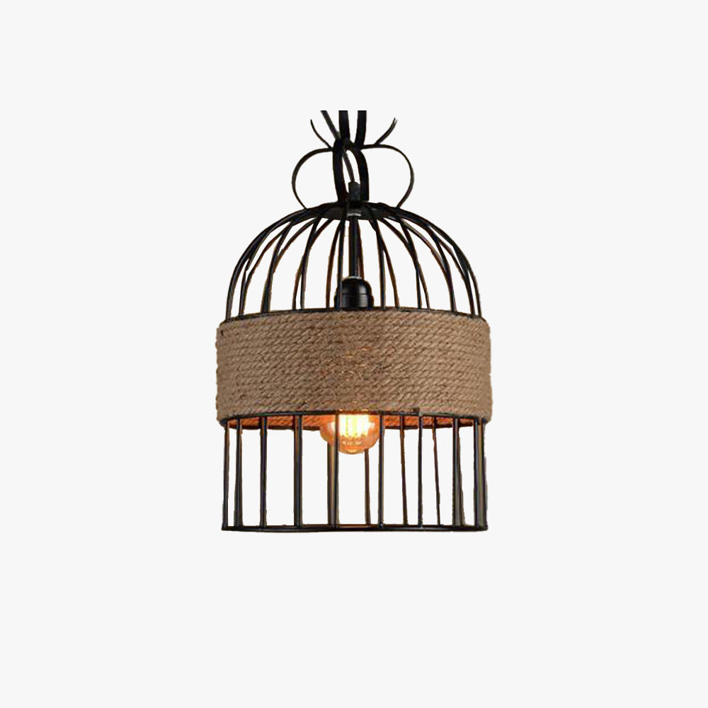 Epoch Design LED-pendellampe som fuglebur i metal/reb til café/bar/restaurant