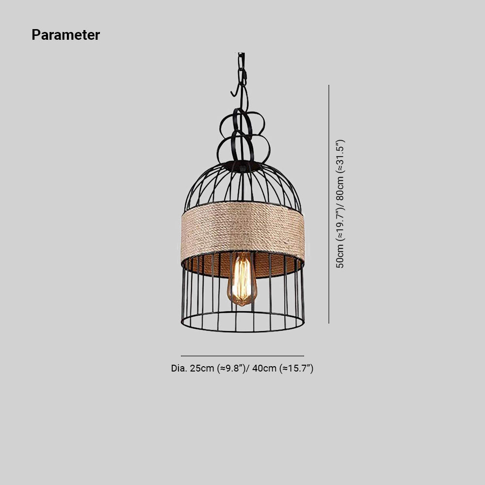 Epoch Design LED-pendellampe som fuglebur i metal/reb til café/bar/restaurant