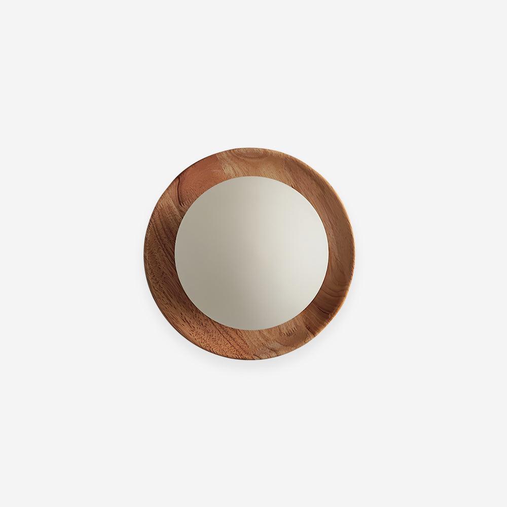 Candeeiro de parede com corpo metálico e aro de madeira, de estilo minimalista