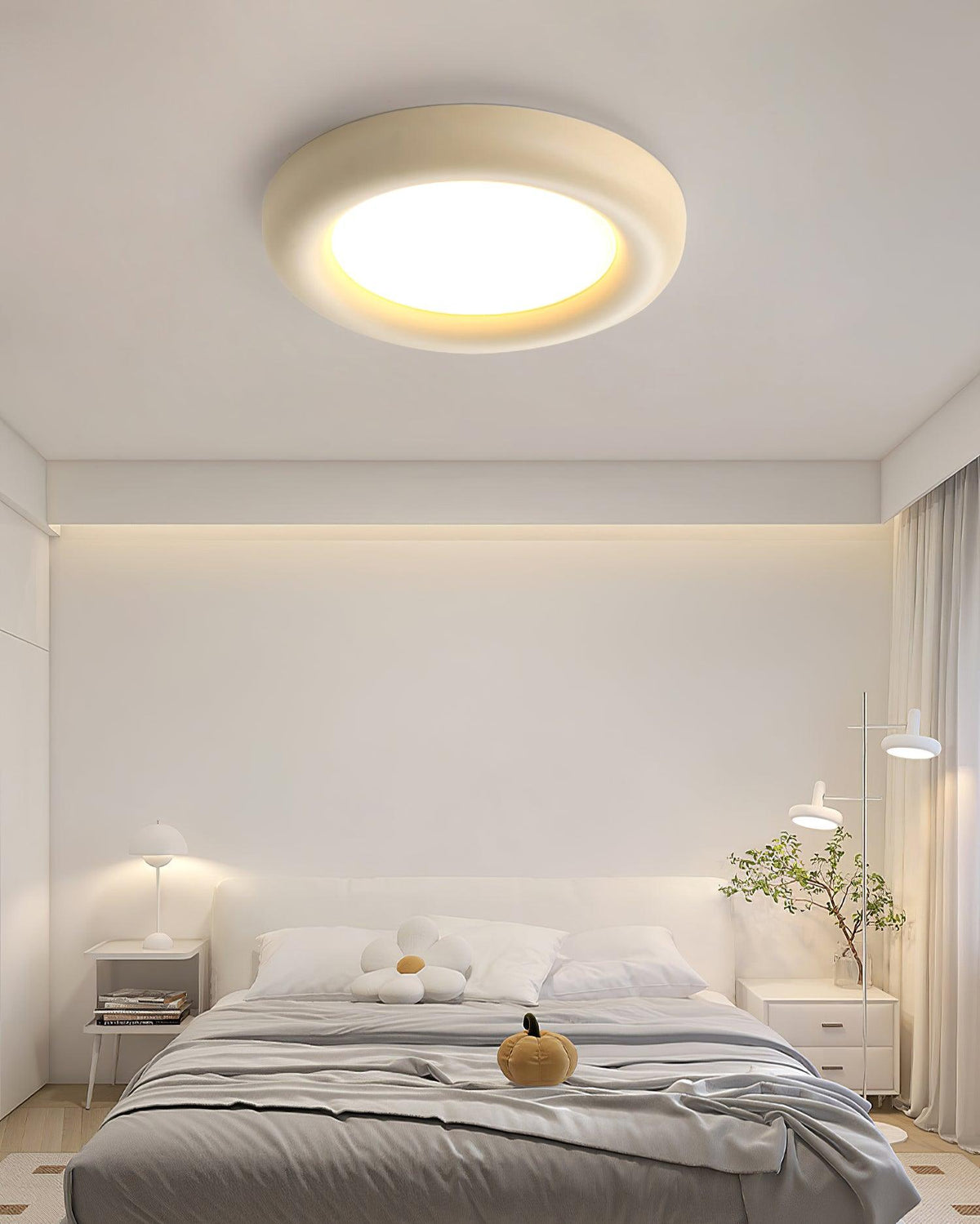 Beige loftlampe til direkte montering med baldakin, minimalistisk