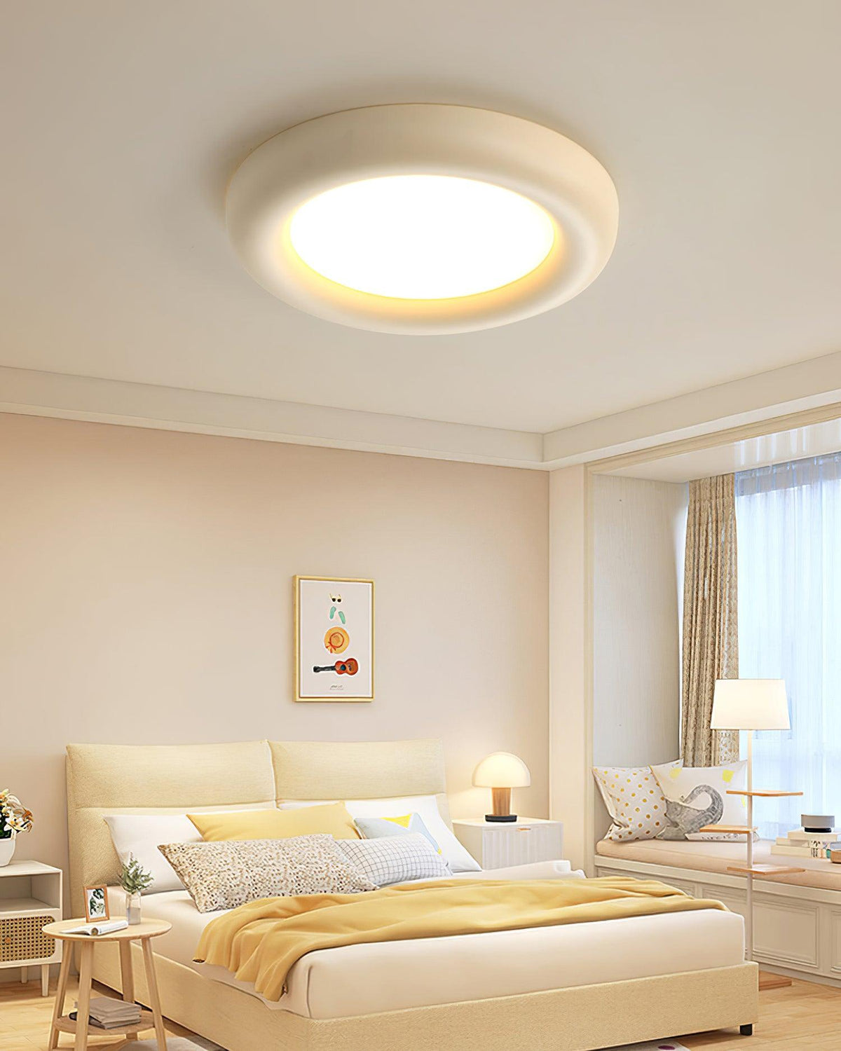 Beige loftlampe til direkte montering med baldakin, minimalistisk