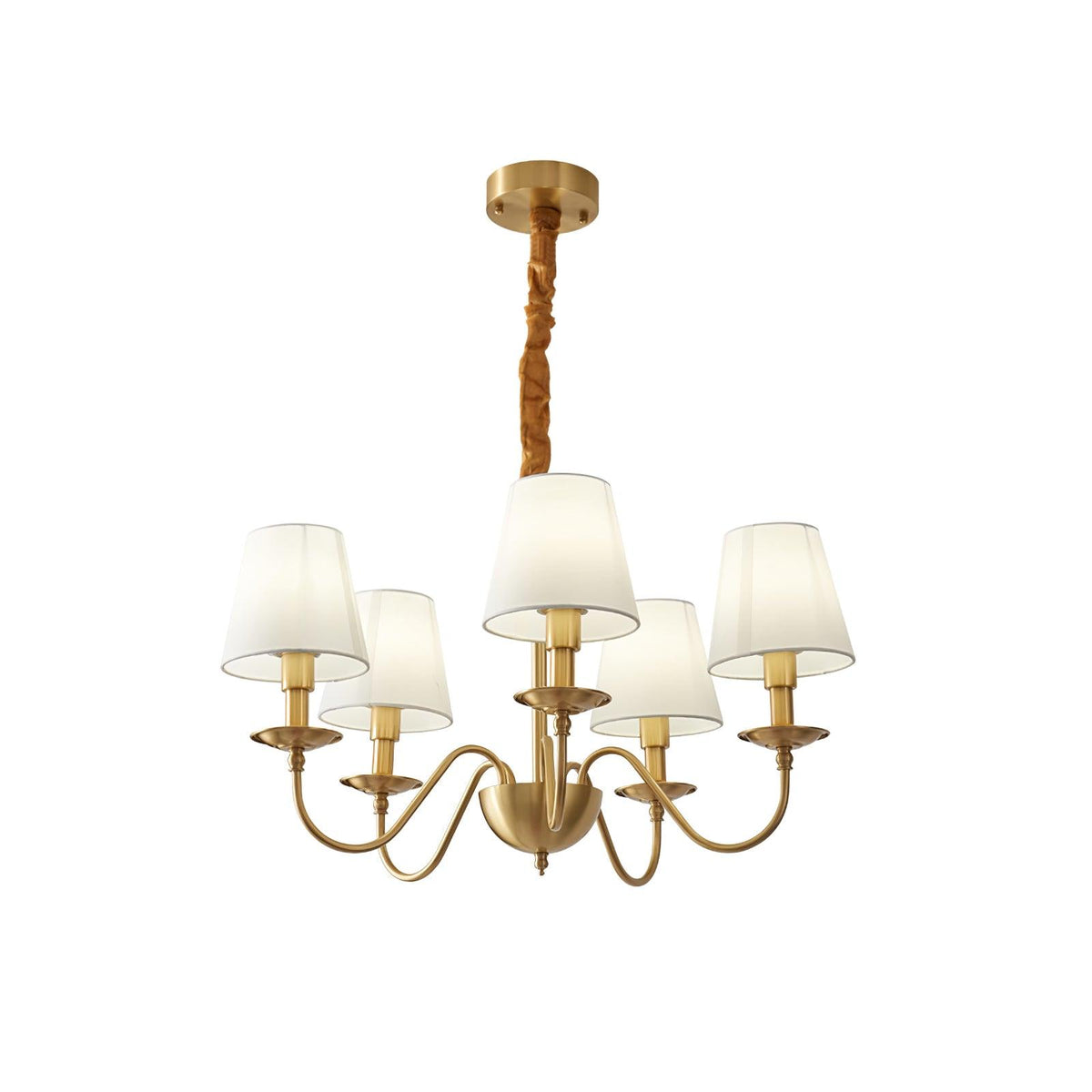Candeeiro de lustre clássico Auruora em latão com cúpula de tecido
