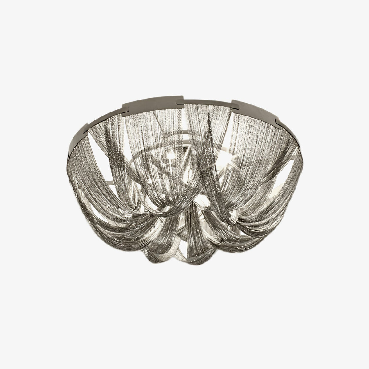 Talj loftslampe med kvaster, aluminiumskæde og nikkelramme