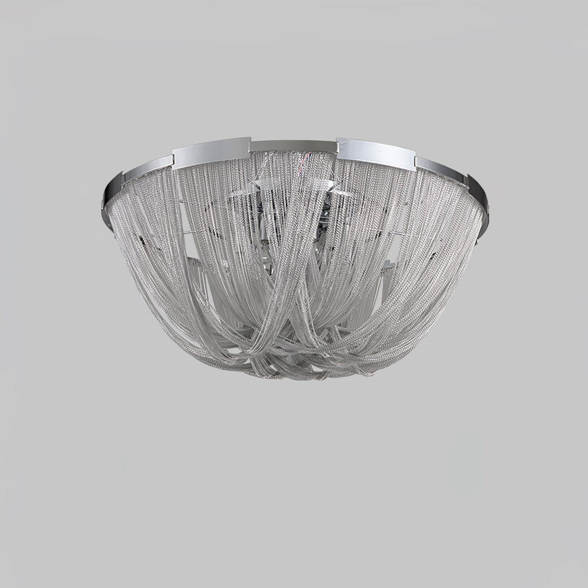 Talj loftslampe med kvaster, aluminiumskæde og nikkelramme