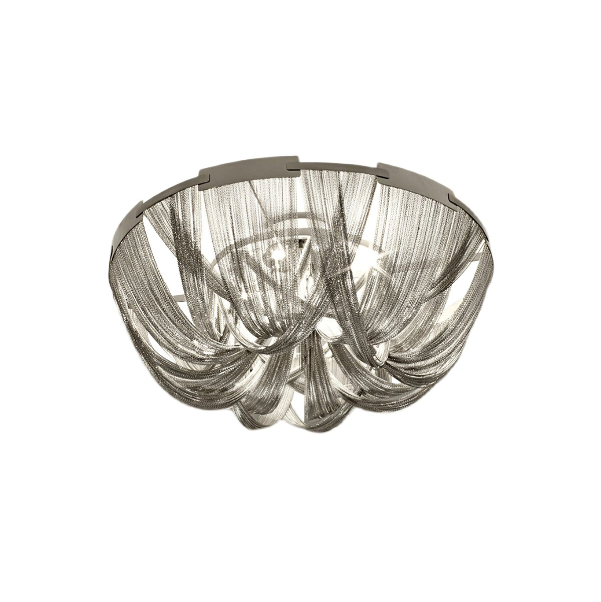 Talj loftslampe med kvaster, aluminiumskæde og nikkelramme