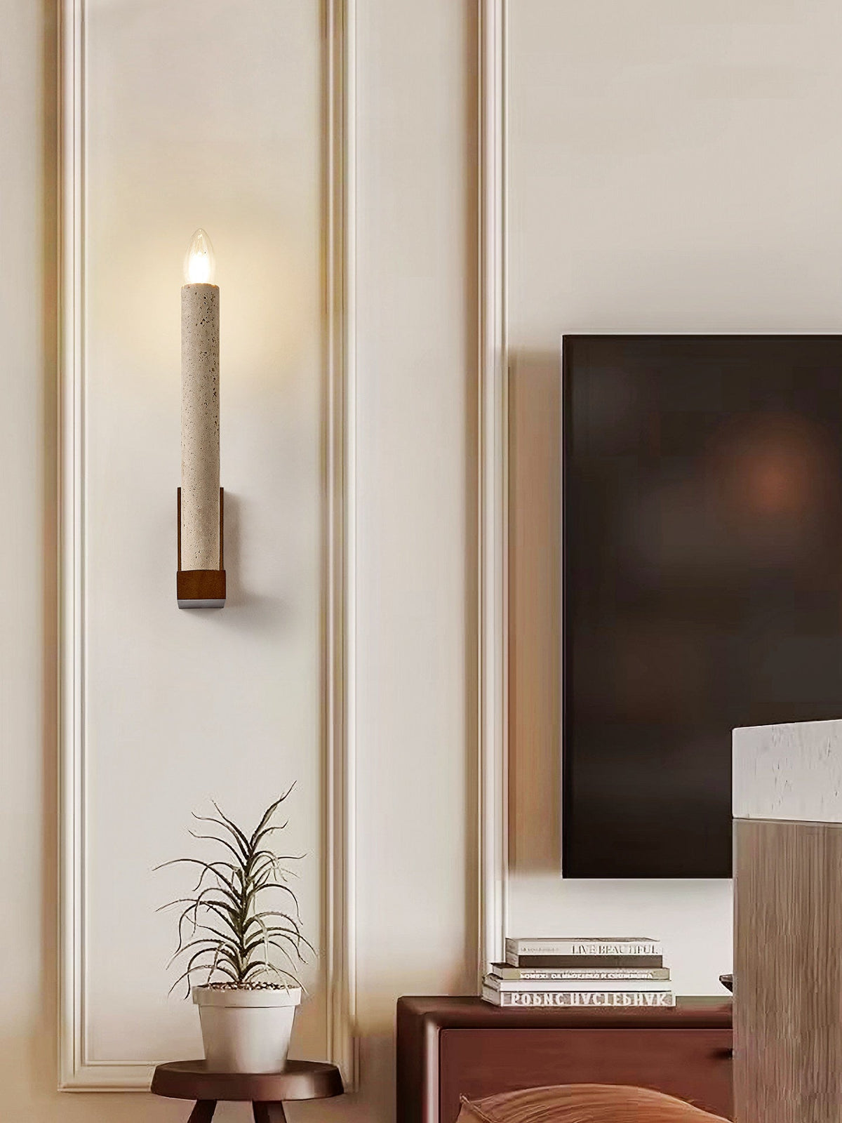 Marius Travertine Candle -seinävalaisin