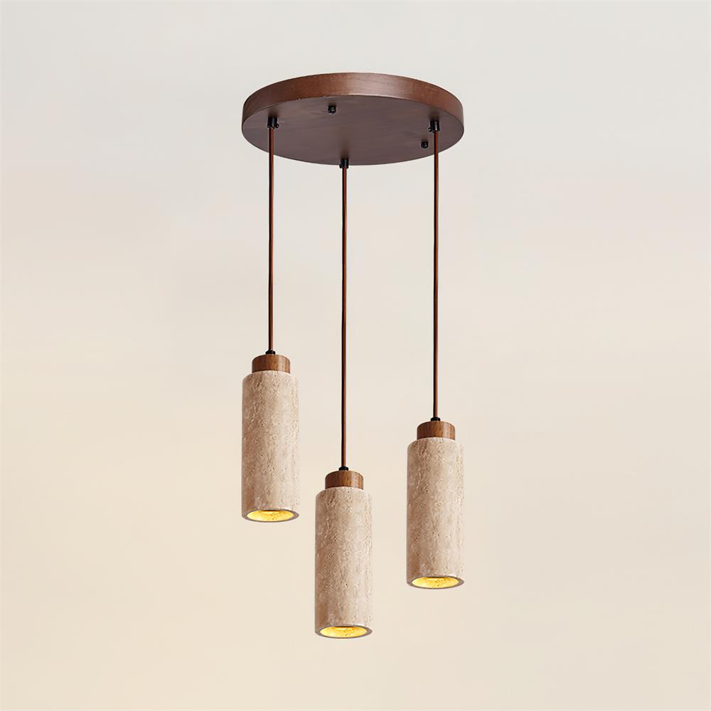 Candeeiro suspenso Nerova, travertino e madeira, minimalista